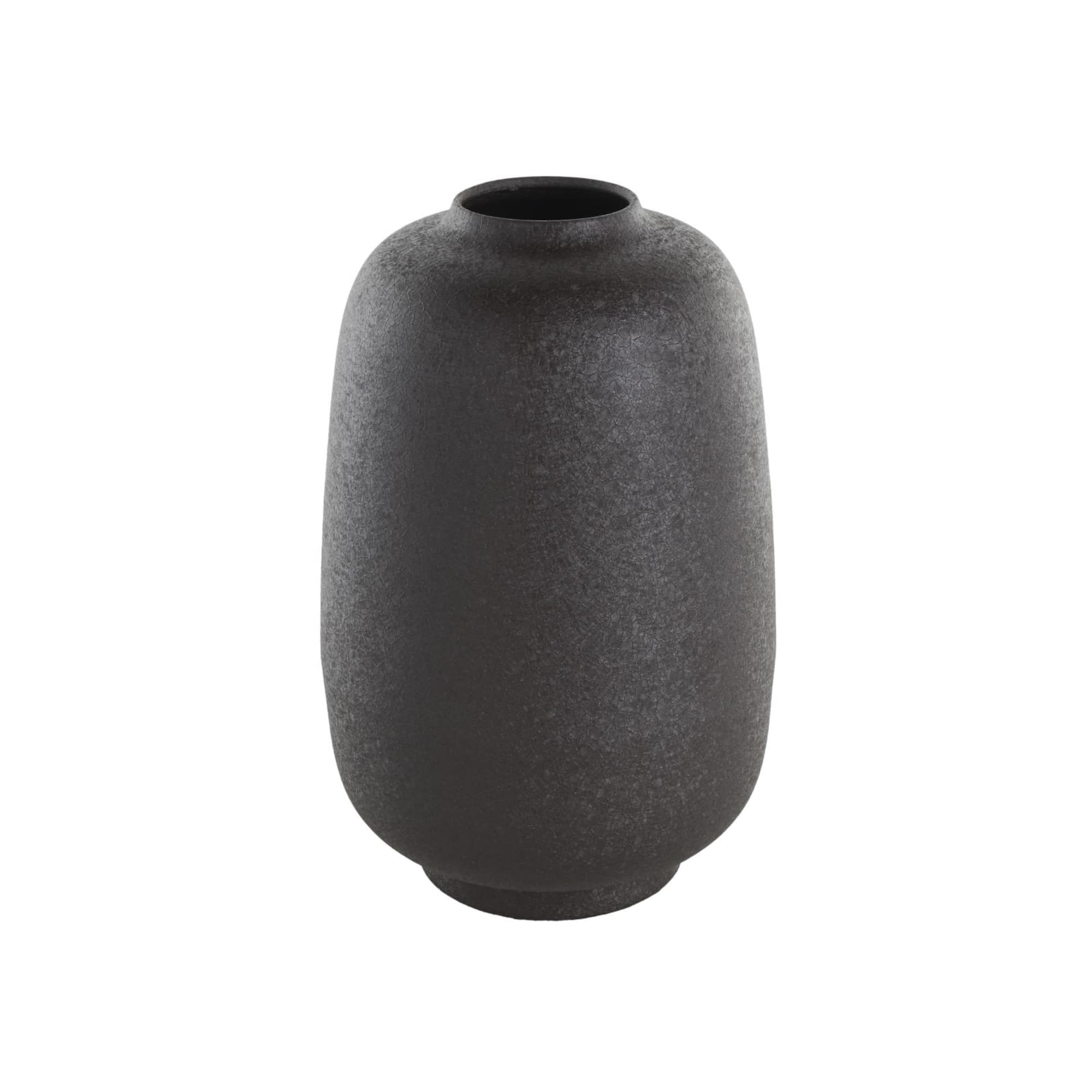 12" Black Textured Rounded Metal Vase